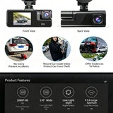 Night Vision 3 Channel Car Dash Cam Triple Record Front Cabin Rear with 32G Card Great Christmas Present
