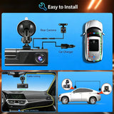 Night Vision 3 Channel Car Dash Cam Triple Record Front Cabin Rear with 32G Card Great Christmas Present