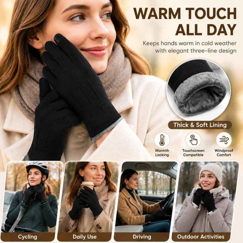 Black 3 Stripes Women's Windproof Thermal Cycling Gloves In Australia - Darrahopens