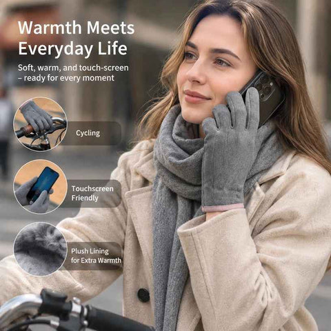 Grey 3 Stripes Women's Fleece Touch Screen Bike Gloves In Australia - Darrahopens