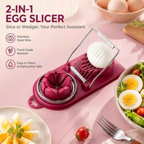 Red 2-in-1 Stainless Steel Egg Slicer Effortless Slicing Perfect for Brunch In Australia - Darrahopens