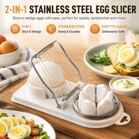 White 2-in-1 Stainless Steel Egg Slicer Clean Even Cuts Ideal for Salads In Australia - Darrahopens