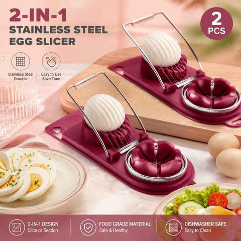 Red 2-in-1 Stainless Steel Egg Slicer 2Pcs Time Saving Kitchen Prep Tool In Australia - Darrahopens