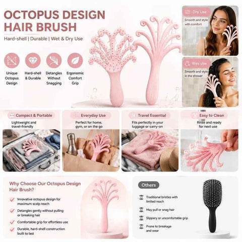 Light Pink Octopus Scalp Massage Brush Gentle Volumising Wet & Dry 1Pcs In Australia - Darrahopens