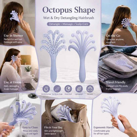 Light Purple Octopus Scalp Massage Brush Gentle Volumising Wet & Dry 1Pcs In Australia - Darrahopens