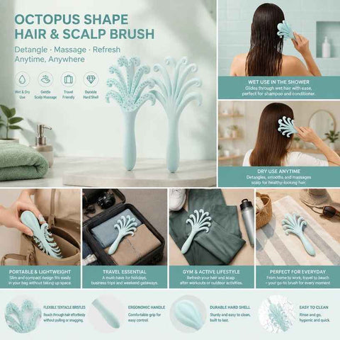 Light Blue Octopus Scalp Massage Brush Gentle Volumising Wet & Dry 1Pcs In Australia - Darrahopens