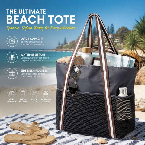 Dark Grey Large Waterproof Beach Handbag Portable Swim Tote Bag In Australia - Darrahopens
