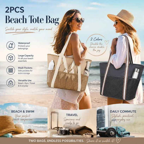 Dark Grey & Brown Large Capacity Beach Handbag Combo 2Pcs In Australia - Darrahopens