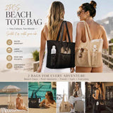 Beige & Solid Black Outdoor Travel Beach Handbag Twin Pack In Australia - Darrahopens