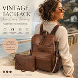 Two-Tone Brown Grain Ladies Vintage Backpack Set Large Travel Shoulder Bag In Australia - Darrahopens