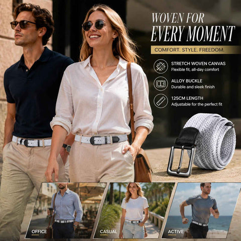 White Elastic Woven Canvas Belt 125cm Unisex Stretch Golf Trouser Strap In Australia - Darrahopens