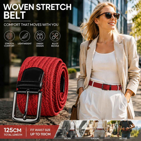 Red Elastic Canvas Golf Belt 125cm Woven Stretch Waist Strap For All Genders In Australia - Darrahopens