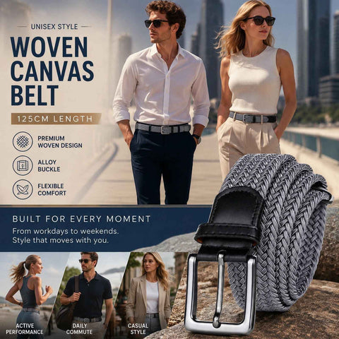Grey Stretch Woven Canvas Trouser Belt 125cm Unisex Adjustable Golf Strap In Australia - Darrahopens