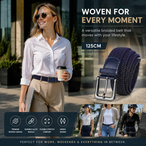 Navy Blue 125cm Canvas Waist Belt Elastic Woven Stretch Fashion Golf Strap In Australia - Darrahopens