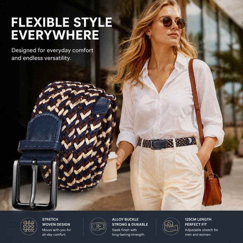 Blue Coffee Khaki Tri-color Canvas Belt 125cm Stretch Woven Golf Waist Strap In Australia - Darrahopens