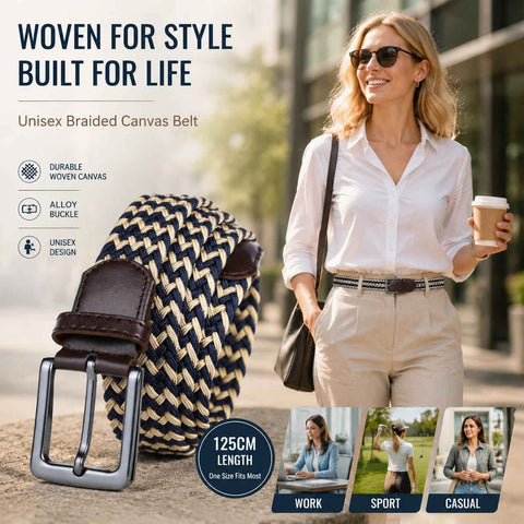 Blue Khaki Mixed Woven Stretch Belt 125cm Elastic Canvas Unisex Golf Strap In Australia - Darrahopens
