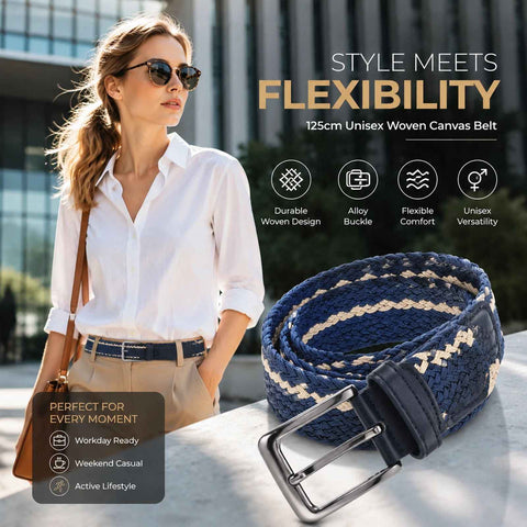 Double Blue Khaki Elastic Canvas Golf Belt 125cm Woven Stretch Trouser Strap In Australia - Darrahopens