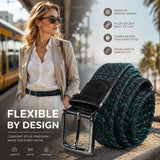 Green Black Color Block Canvas Golf Belt 125cm Elastic Stretch Woven Strap In Australia - Darrahopens