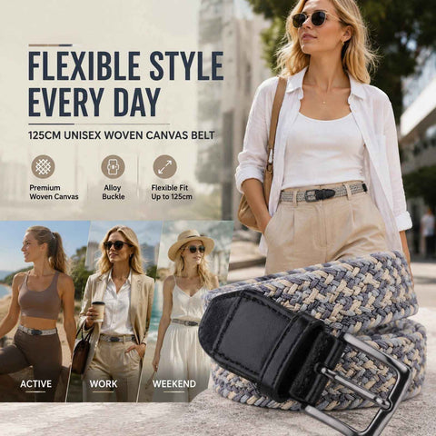 Teal Grey Khaki Tri-color Woven Elastic Belt 125cm Stretch Canvas Golf Trouser Strap In Australia - Darrahopens