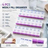 Double Row 14 Compartment Weekly Pill Container Portable Press Medicine Box 4Pcs In Australia - Darrahopens