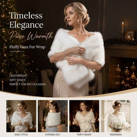 White Ladies Fluffy Faux Fur Wrap Elegant Party Shoulder Cape In Australia - Darrahopens