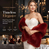 Wine Red Female Faux Fur Stole Fluffy Wrap For Party Occasions In Australia - Darrahopens
