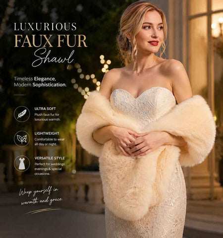 Cream Soft Fluffy Faux Fur Shawl Women Party Wrap Cape In Australia - Darrahopens