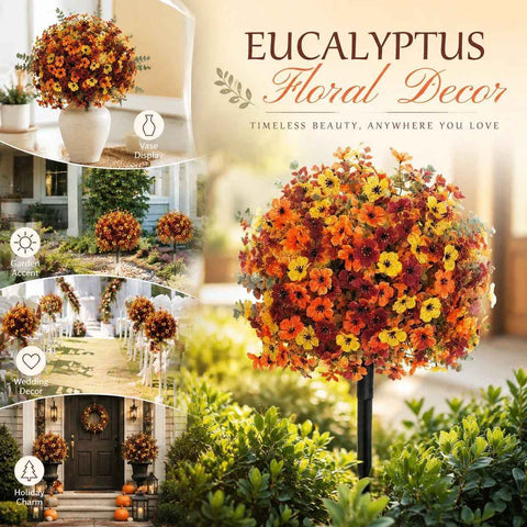 Mixed Autumn Artificial Eucalyptus & Violet Stems Home Garden Stake Photo Prop In Australia - Darrahopens