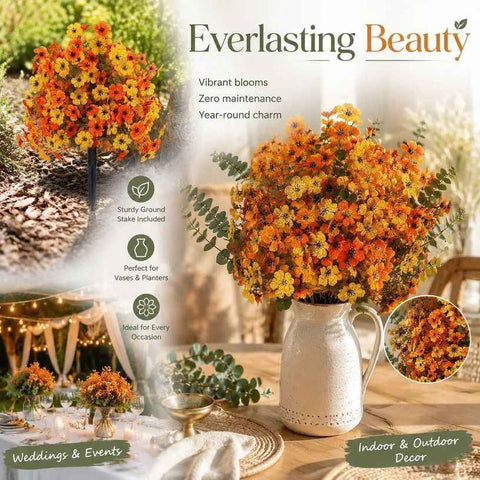 Autumn Yellow Orange Faux Floral Stems Indoor Styling & Outdoor Yard Decoration In Australia - Darrahopens