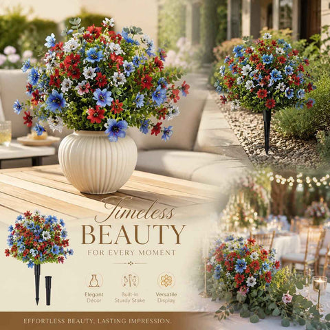Red Blue White Mixed Artificial Flower Stems Indoor Outdoor Landscape Greenery In Australia - Darrahopens