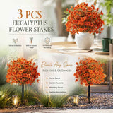 Autumn Orange Artificial Eucalyptus Greenery 3Pcs Outdoor Garden Display Stems In Australia - Darrahopens