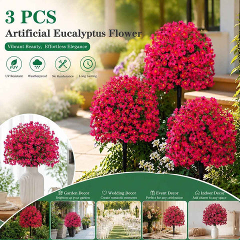 Rose Pink Faux Violet Eucalyptus Stems 3 Pack Balcony Yard Floral Prop In Australia - Darrahopens