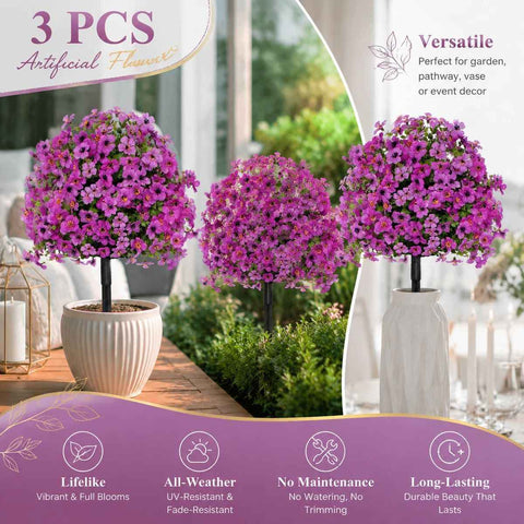 Fuchsia Faux Eucalyptus Stems Set of 3 Patio Insert Indoor Decorative Florals In Australia - Darrahopens