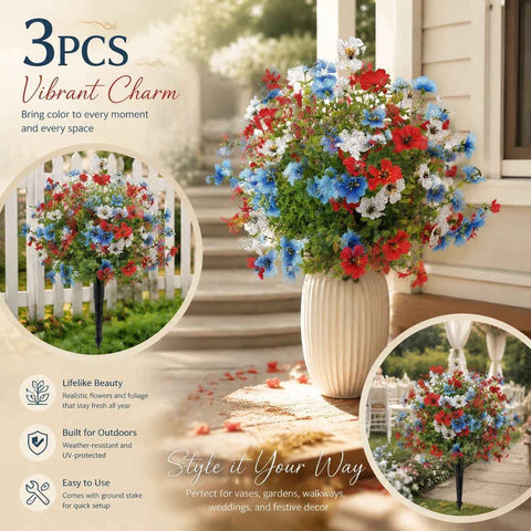 Red Blue White Mixed Artificial Stems 3 Pack Home Garden Landscape Greenery In Australia - Darrahopens