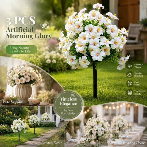 Dual Purple Morning Glory Artificial Greenery 3Pcs Table Floral Display Prop In Australia - Darrahopens