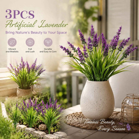 Lotus Pink 7 Stem Faux Lavender Stems Indoor Outdoor Garden Ornament Set of 3 In Australia - Darrahopens