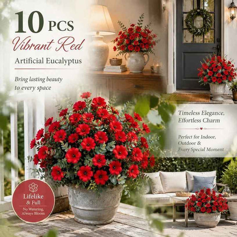 Red Faux Eucalyptus Pansy Floral Stems Patio Vase Ornament 10 Pack In Australia - Darrahopens