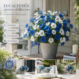 White & Blue Mixed Artificial Eucalyptus Pansy Floral Stems 10 Pack In Australia - Darrahopens