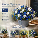 White & Blue Mixed Faux Eucalyptus Pansy Floral Arrangement Set of 20 In Australia - Darrahopens