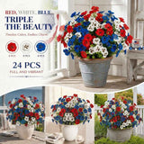 White Red Blue Mixed Artificial Eucalyptus Pansy Floral Stems Landscape 24 Pack In Australia - Darrahopens