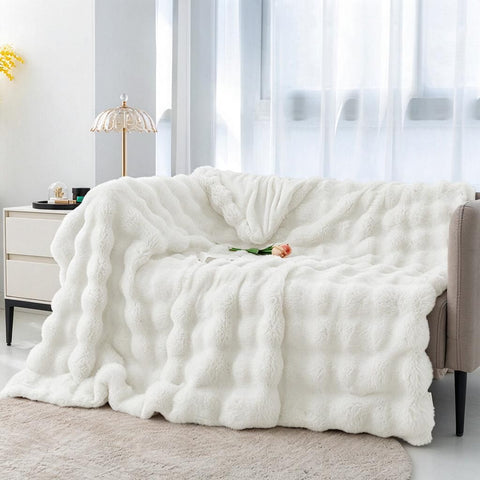 Cream White 120x200cm Plush Faux Fur Throw Blanket Coral Fleece Cosy Sofa Bed Cover Halloween Gift