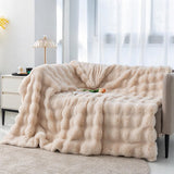 200x230cm Super King Fleece Throw Oat Beige - Bubble Quilted Faux Fur Bedspread for Spring Lounging at Home In Australia - Darrahopens