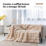 200x230cm Super King Fleece Throw Oat Beige - Bubble Quilted Faux Fur Bedspread for Spring Lounging at Home