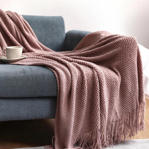 1150g Extra Large Pineapple Knit Throw 150x250cm Dusty Pink Fringed Coverlet for Lounge Couch Armchair Home Styling In Australia - Darrahopens