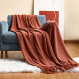 Decorative Fringed Hem Knit Throw Brick Red 150x250cm 1150g Thick Pineapple Weave Lap Cover for Sofa Living Room Home Refresh Halloween Gatherings In Australia - Darrahopens