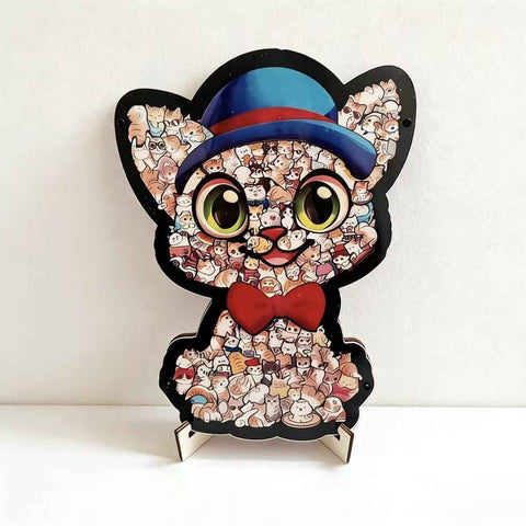 Wooden Jigsaw Puzzle, Morandi Color Box + Cat with Blue Hat In Australia - Darrahopens