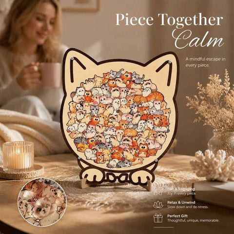 Wooden Jigsaw Puzzle, Morandi Color Box + Kitten In Australia - Darrahopens