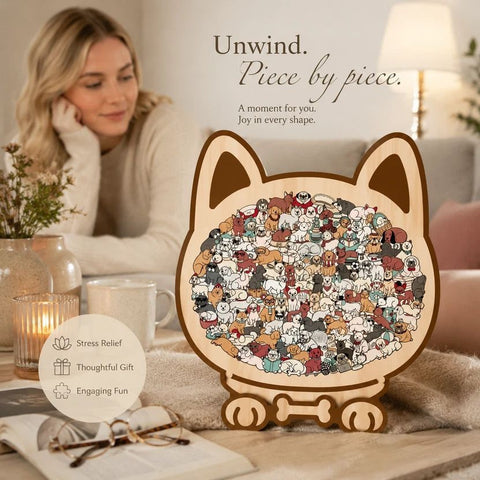 Wooden Jigsaw Puzzle, Log Color Box + Macaron Style Dog In Australia - Darrahopens