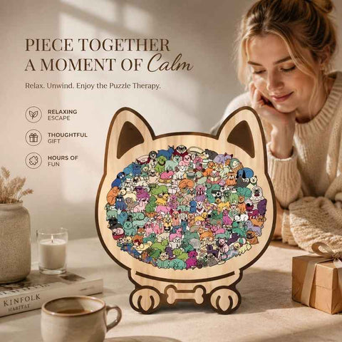 Wooden Jigsaw Puzzle, Log Color Box + Kitten In Australia - Darrahopens