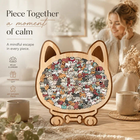 Wooden Jigsaw Puzzle, Persian Cat + Morandi Style Dog In Australia - Darrahopens
